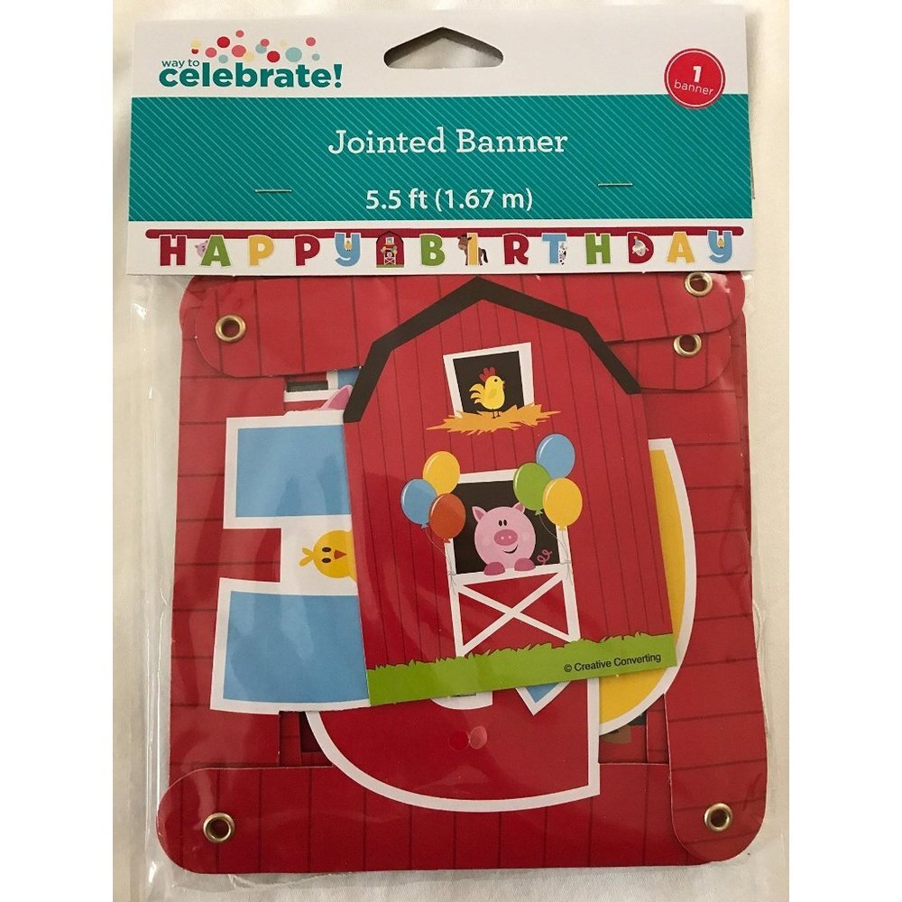 Walmart Celebrate! Jointed Farm Animals Barn Party Happy Birthday Banner 5.5'‎
